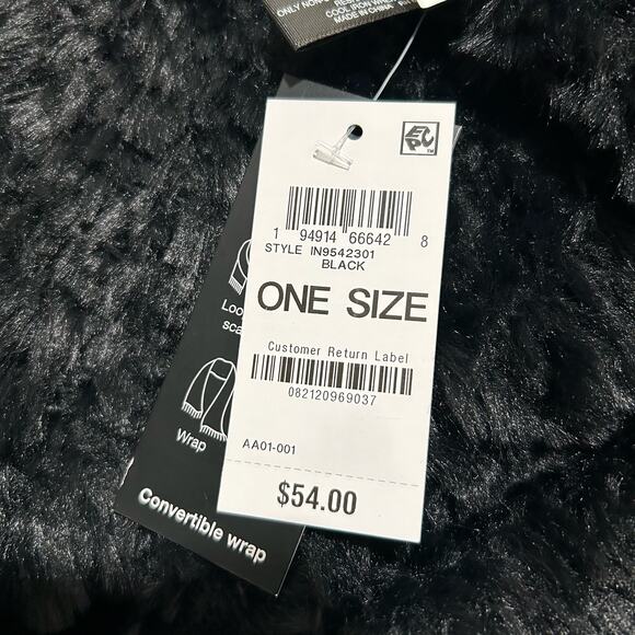 NEW INC International Concepts Fluffy Faux Fur Black Scarf Rectangle Stretch NWT - Picture 12 of 12